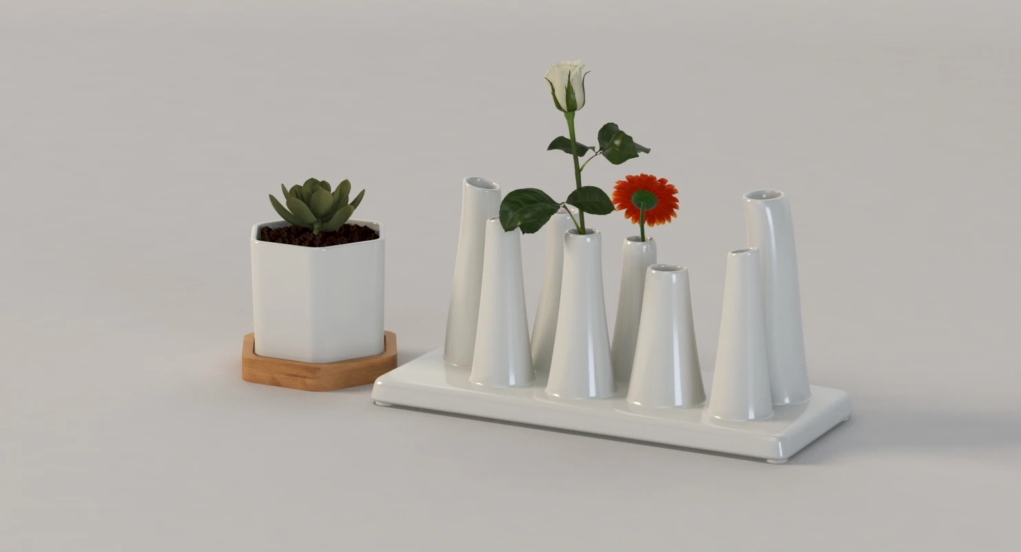 Trendy Ceramic Flower Vase for Table Top Centerpiece Decoration Collection 3D Model_07