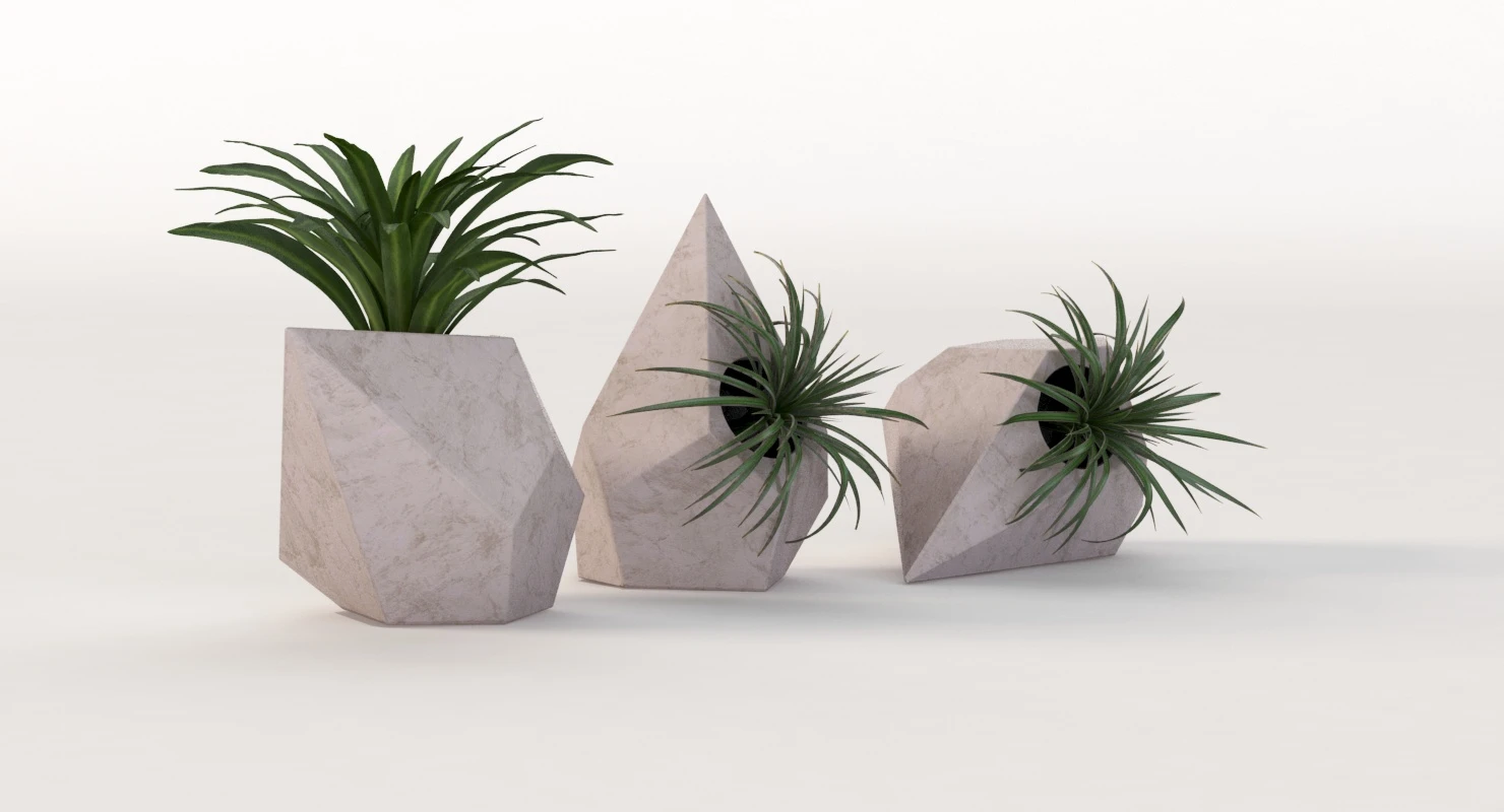 Trio Geometric Planter Center Piece Table Decoration 3D Model_04