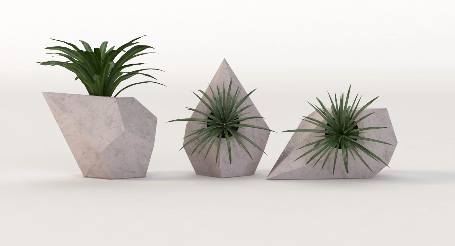 Trio Geometric Planter Center Piece Table Decoration 3D Model_09