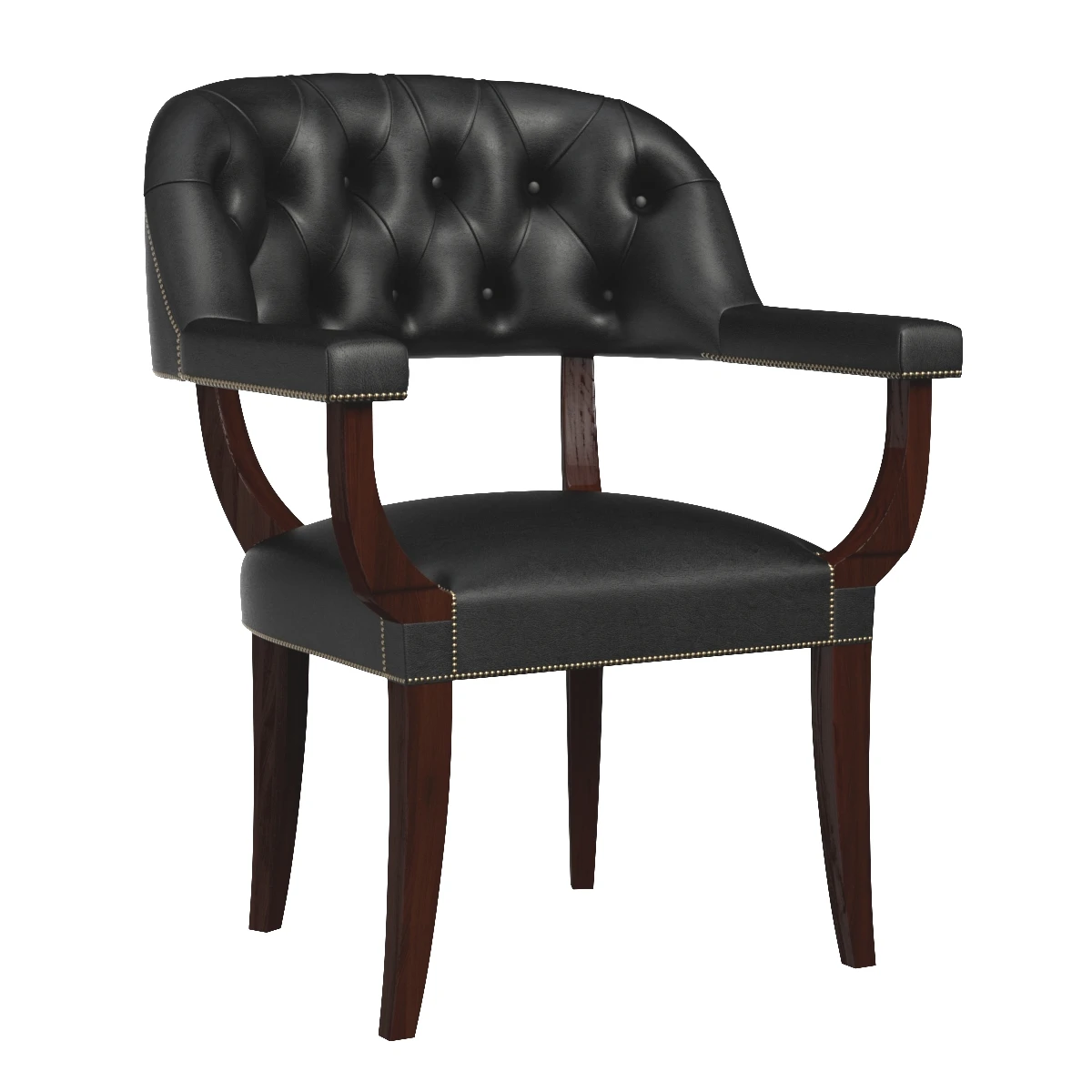 Mid-20th Century Black Leather Tub Armchairs 3D Model_01