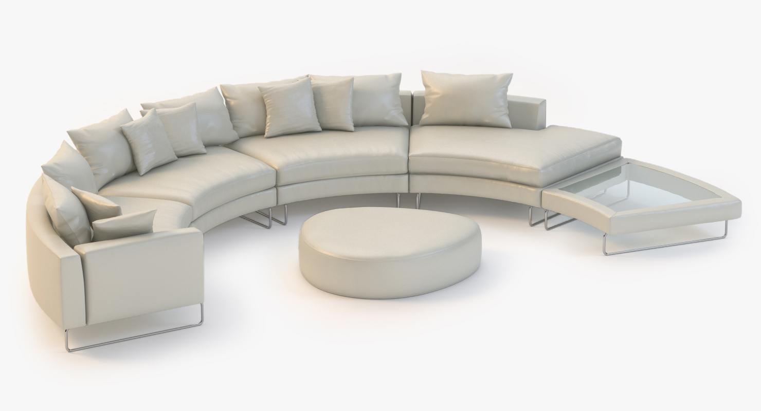 Half Moon Curved Sectional Sofa Leather 3D Model_01
