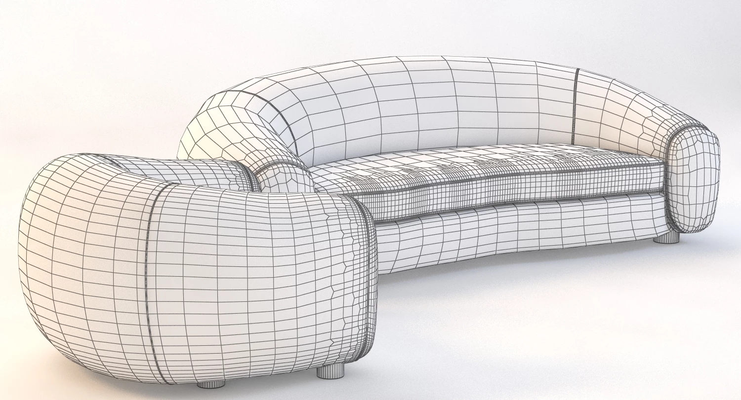 Jean Royere Polar Sofa Set 3D Model_014