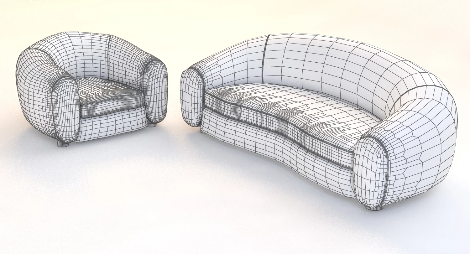 Jean Royere Polar Sofa Set 3D Model_012