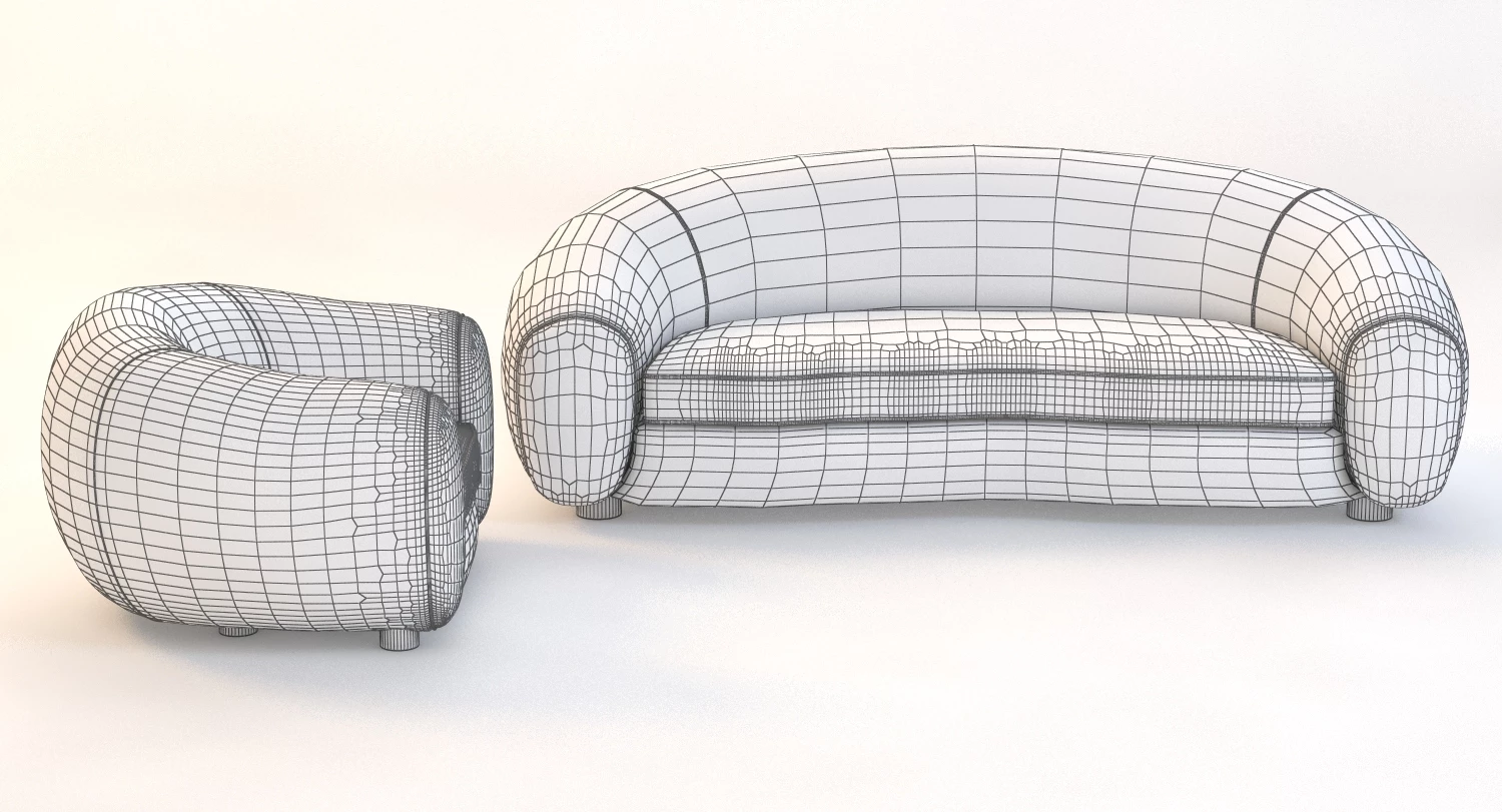 Jean Royere Polar Sofa Set 3D Model_010