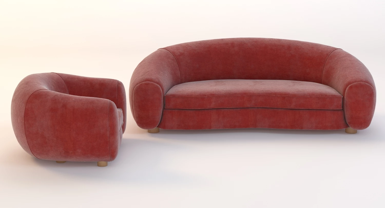 Jean Royere Polar Sofa Set 3D Model_01