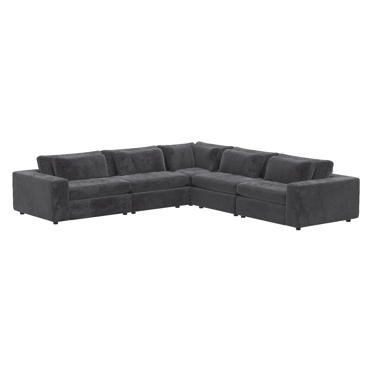Bloor Charcoal Worn Velvet Contemporary 5 Piece Sectional Sofa 3D Model_01