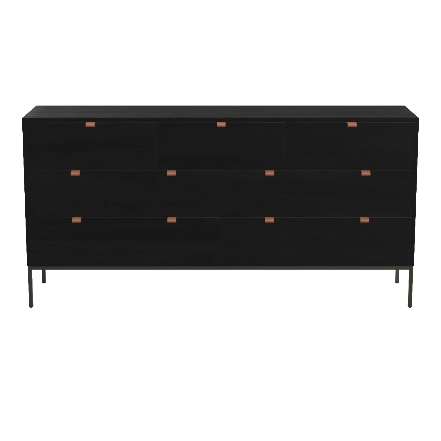 Theodore Modern Classic Black Wood Leather Pull 7 Drawer Dresser 3D Model_06