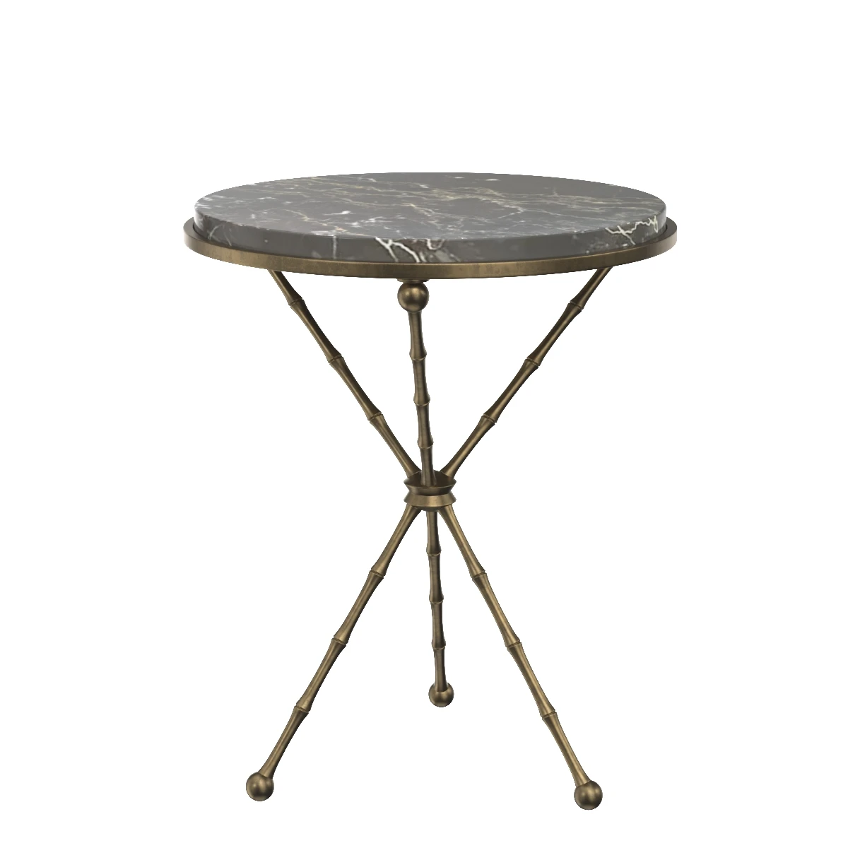 1950s Faux Bamboo Solid Brass Tripod Side Table 3D Model_01