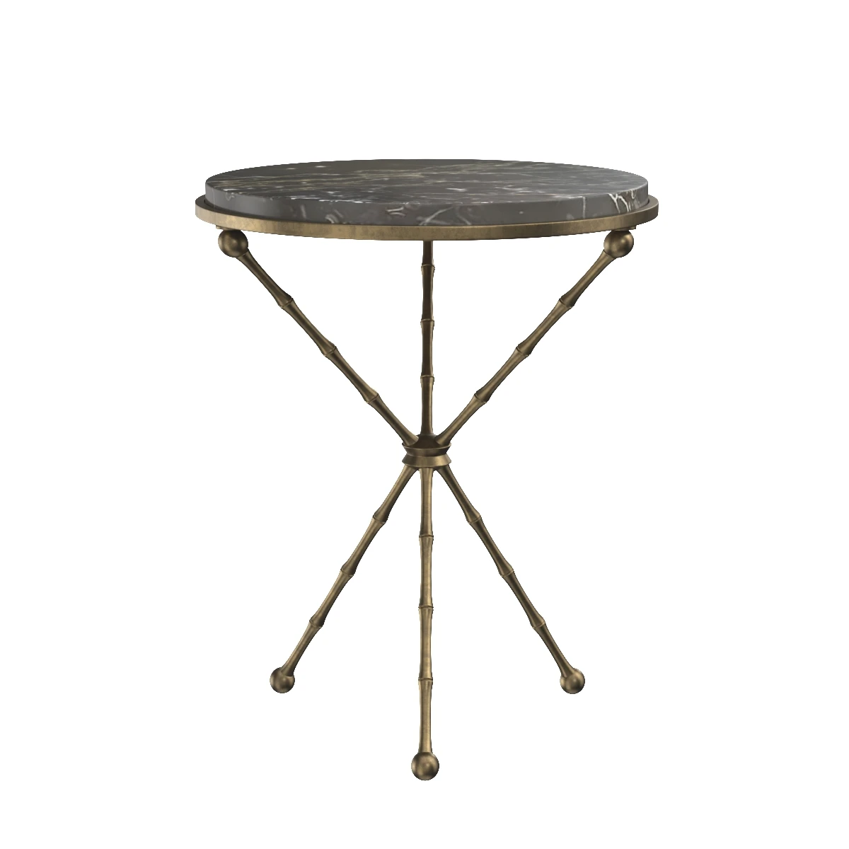1950s Faux Bamboo Solid Brass Tripod Side Table 3D Model_03