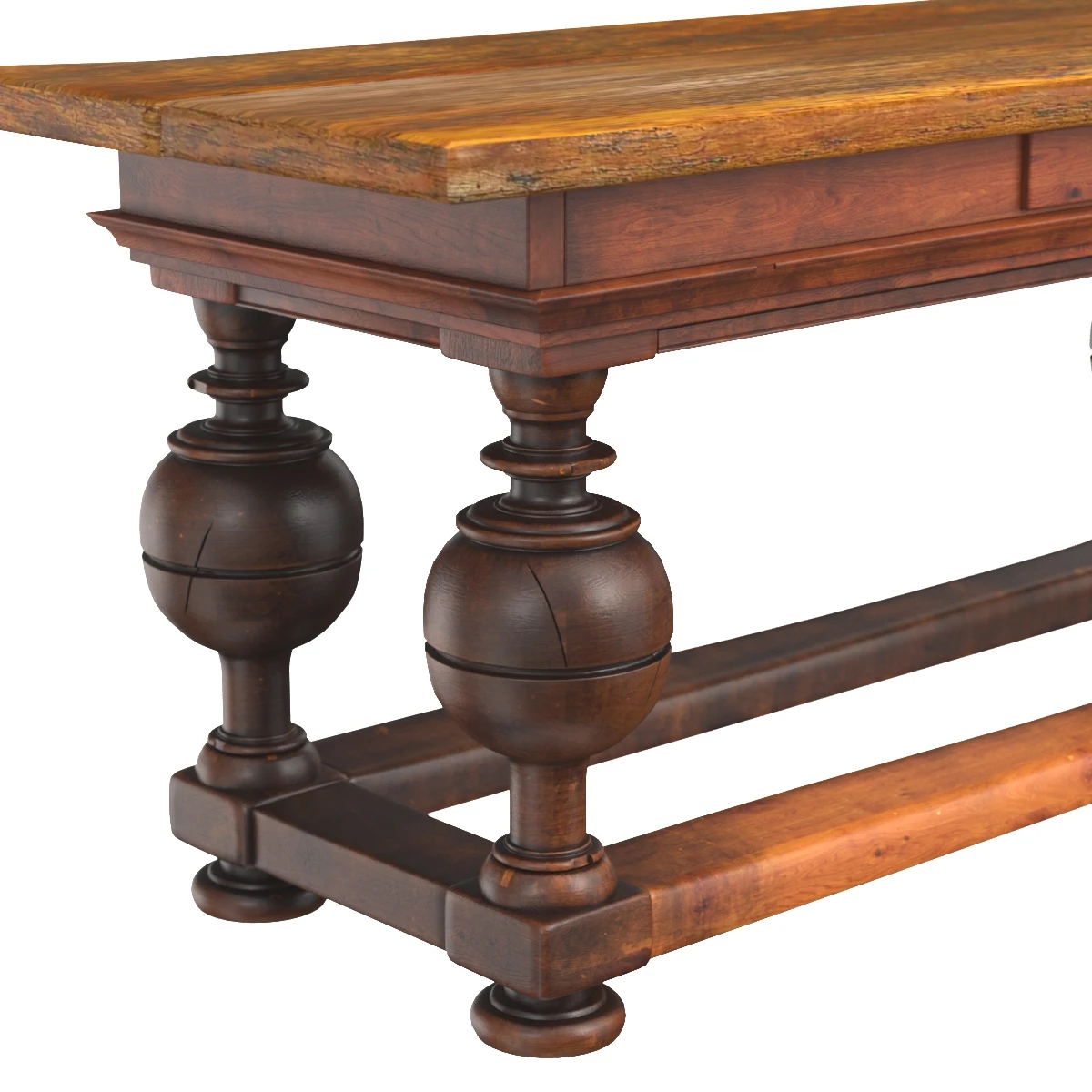 Antique Dutch Oak and Pine Ball Leg Table 3D Model_05