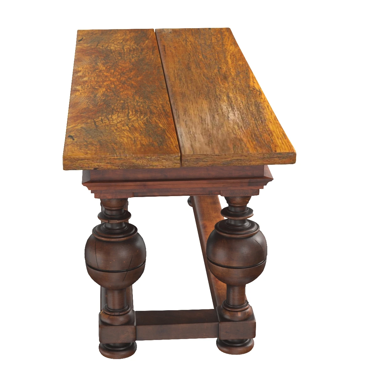 Antique Dutch Oak and Pine Ball Leg Table 3D Model_04