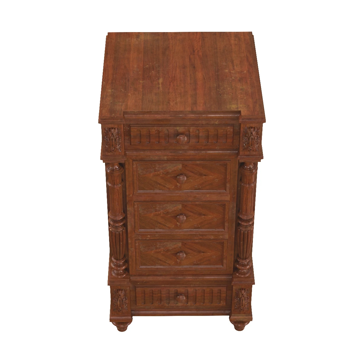 Antique French Walnut Nightstand Bedside Table 3D Model_03