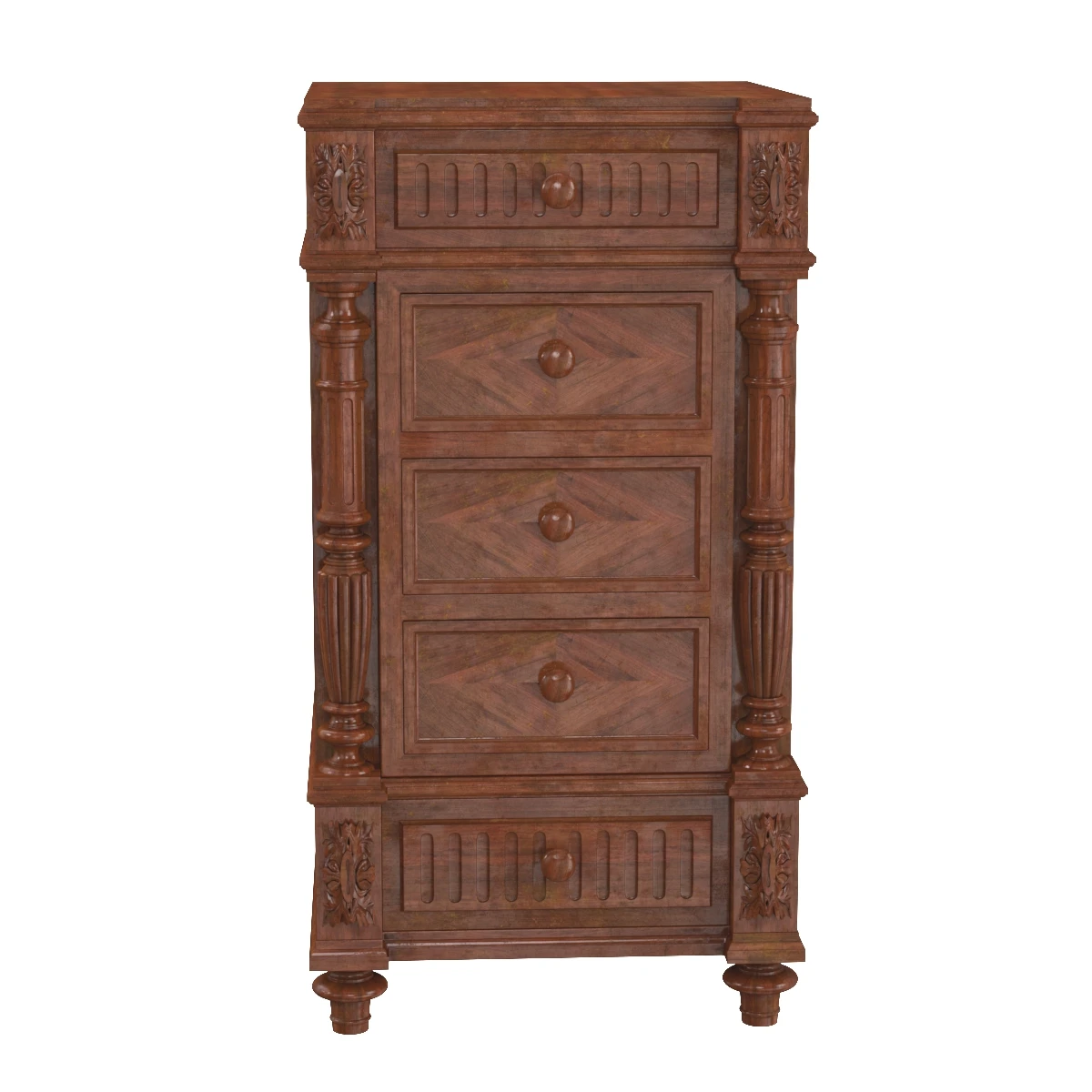 Antique French Walnut Nightstand Bedside Table 3D Model_06