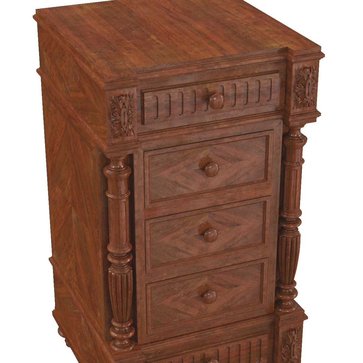 Antique French Walnut Nightstand Bedside Table 3D Model_05