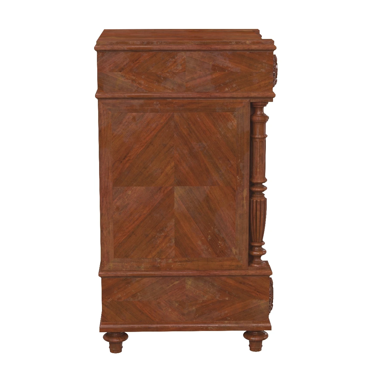 Antique French Walnut Nightstand Bedside Table 3D Model_04