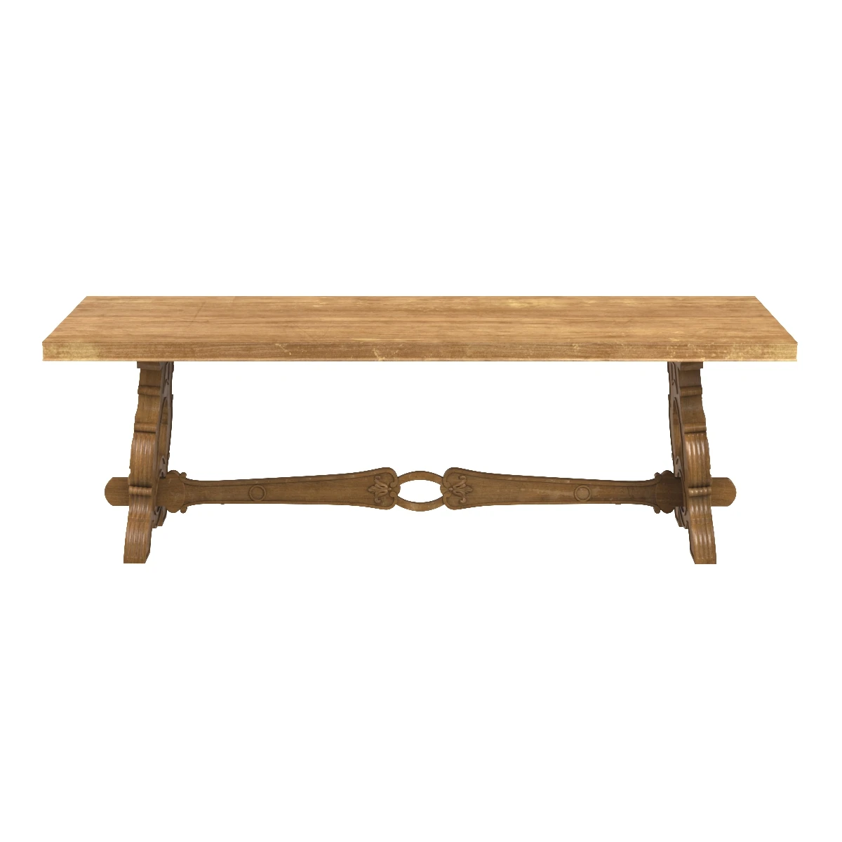 Early 20th Century French Carved Bleached Oak Marquetry Trestle Dining Table 3D Model_06