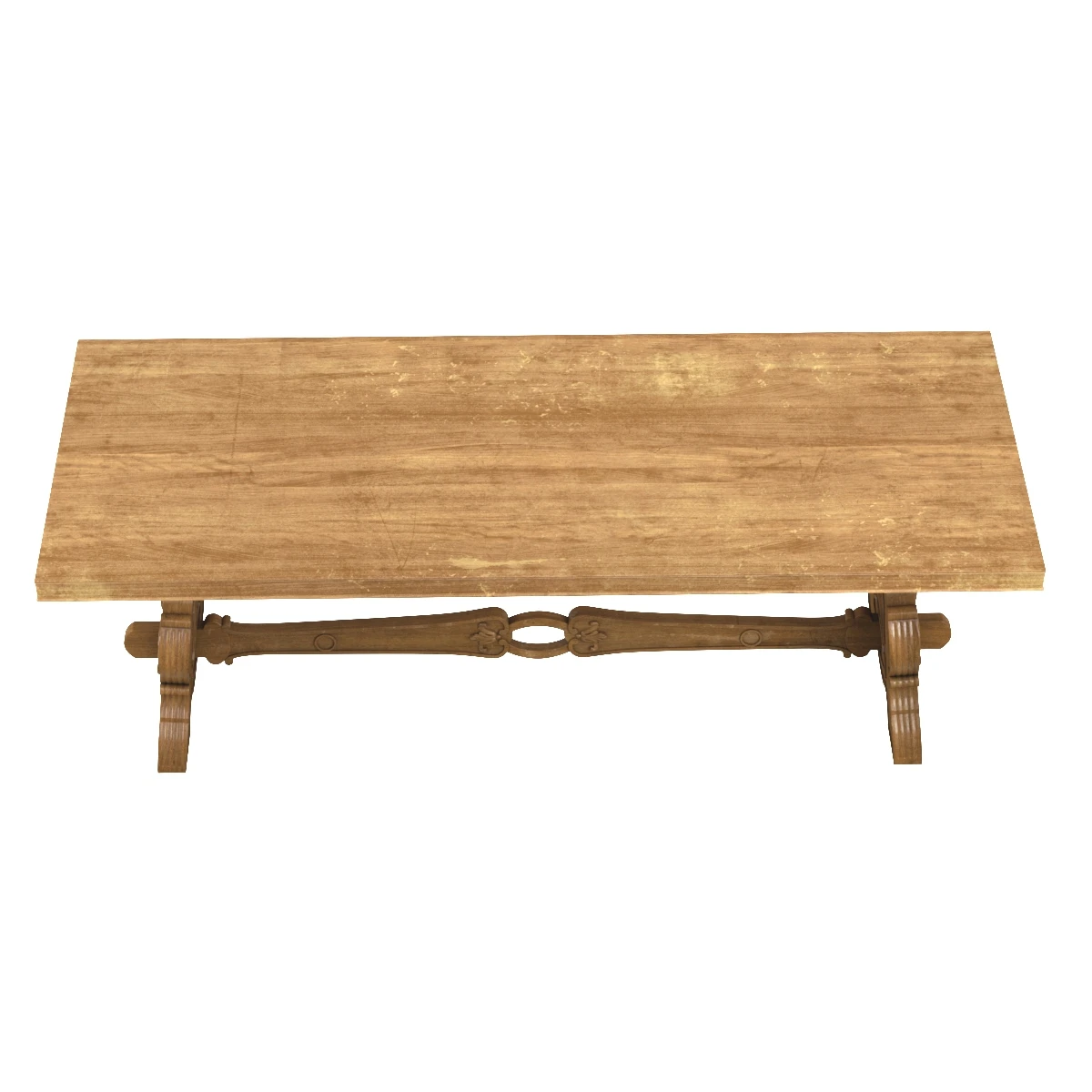 Early 20th Century French Carved Bleached Oak Marquetry Trestle Dining Table 3D Model_03
