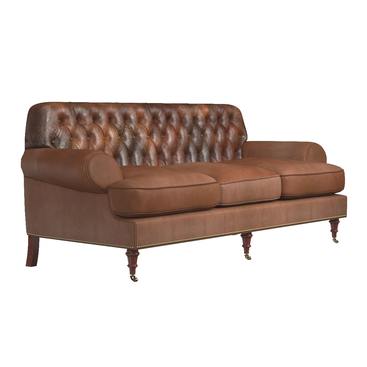 OHenry House Ltd Tufted Brown Leather Three Seat Sofa 3D Model_01