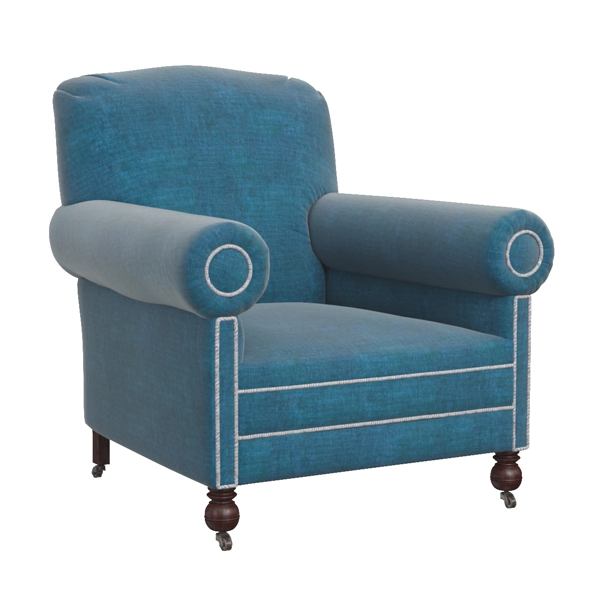 Victorian Napoleonic Blue Velvet Maple and Co Armchairs 3D Model_01