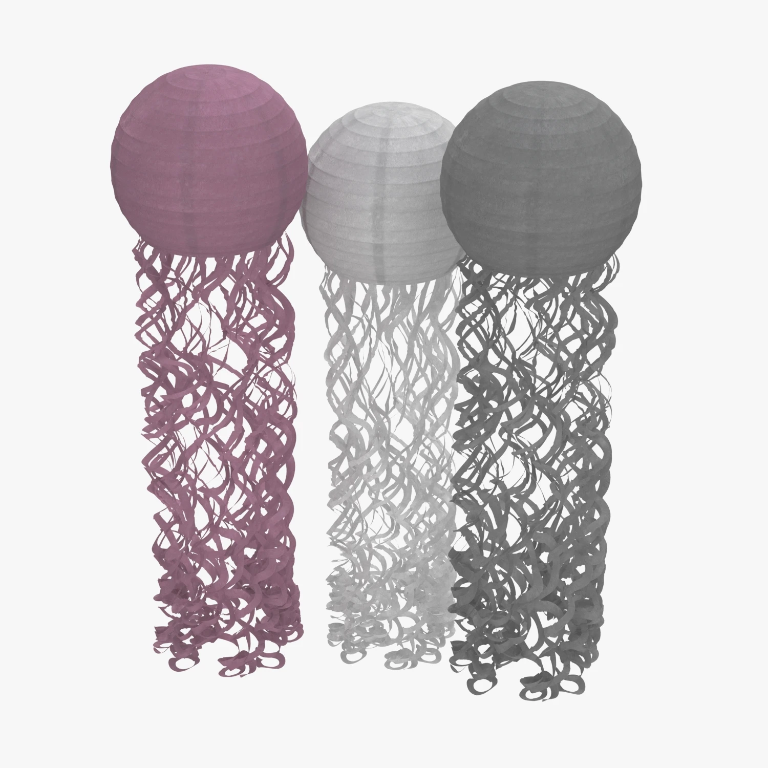 Jellyfish Paper Lanterns 3 Pack Pink White and Gray 3D Model_06