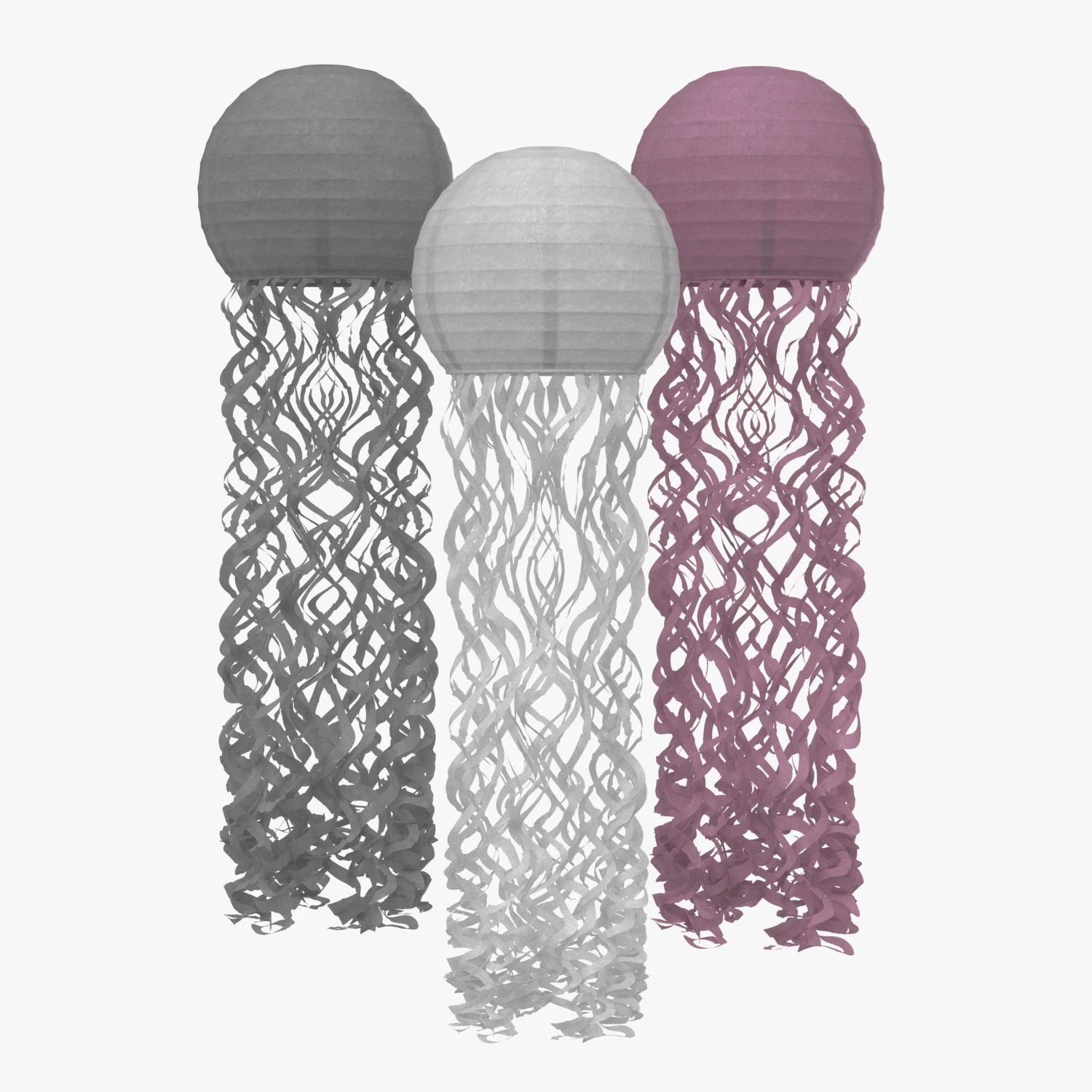 Jellyfish Paper Lanterns 3 Pack Pink White and Gray 3D Model_01