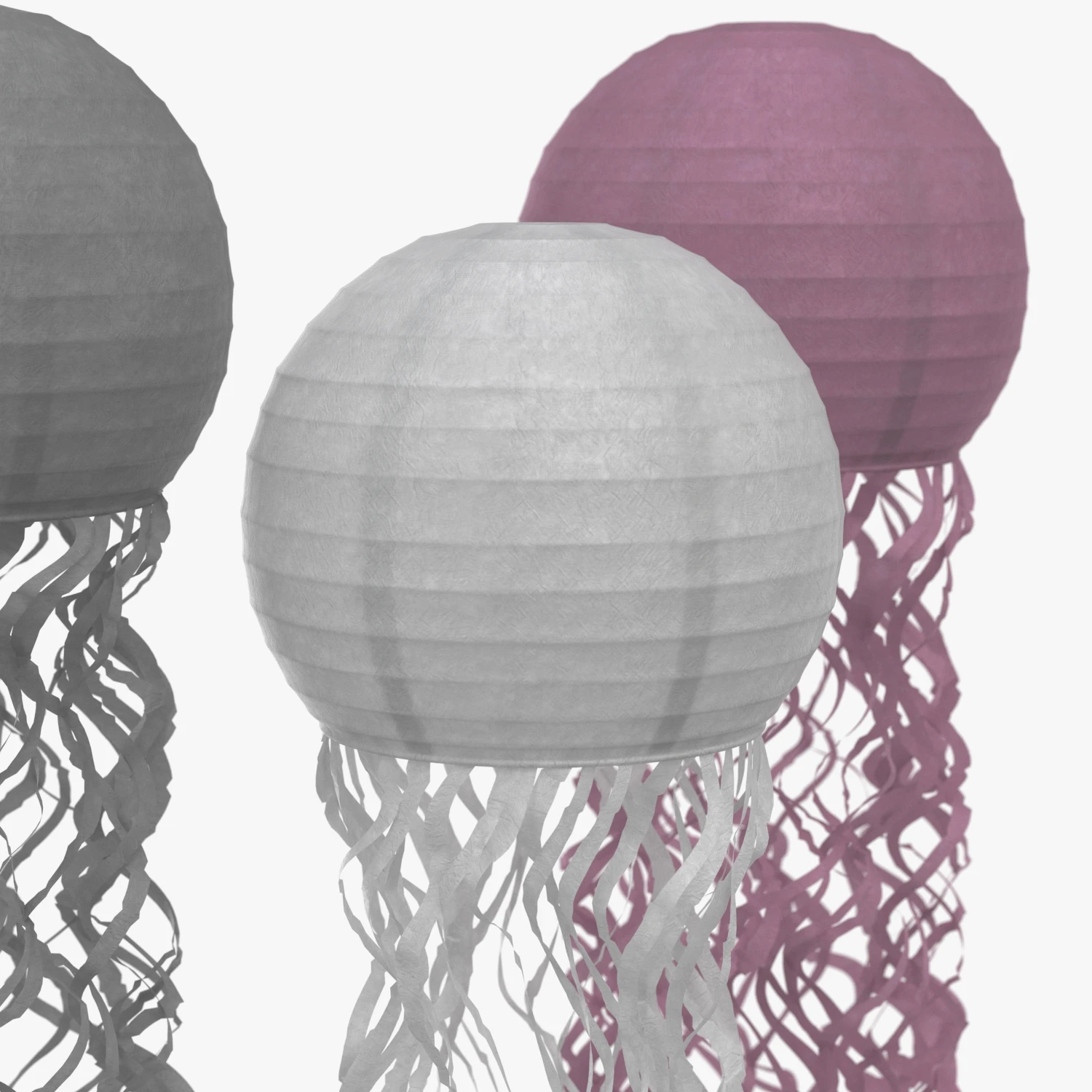 Jellyfish Paper Lanterns 3 Pack Pink White and Gray 3D Model_05
