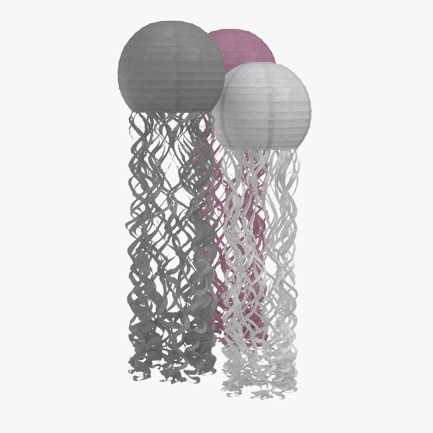 Jellyfish Paper Lanterns 3 Pack Pink White and Gray 3D Model_03