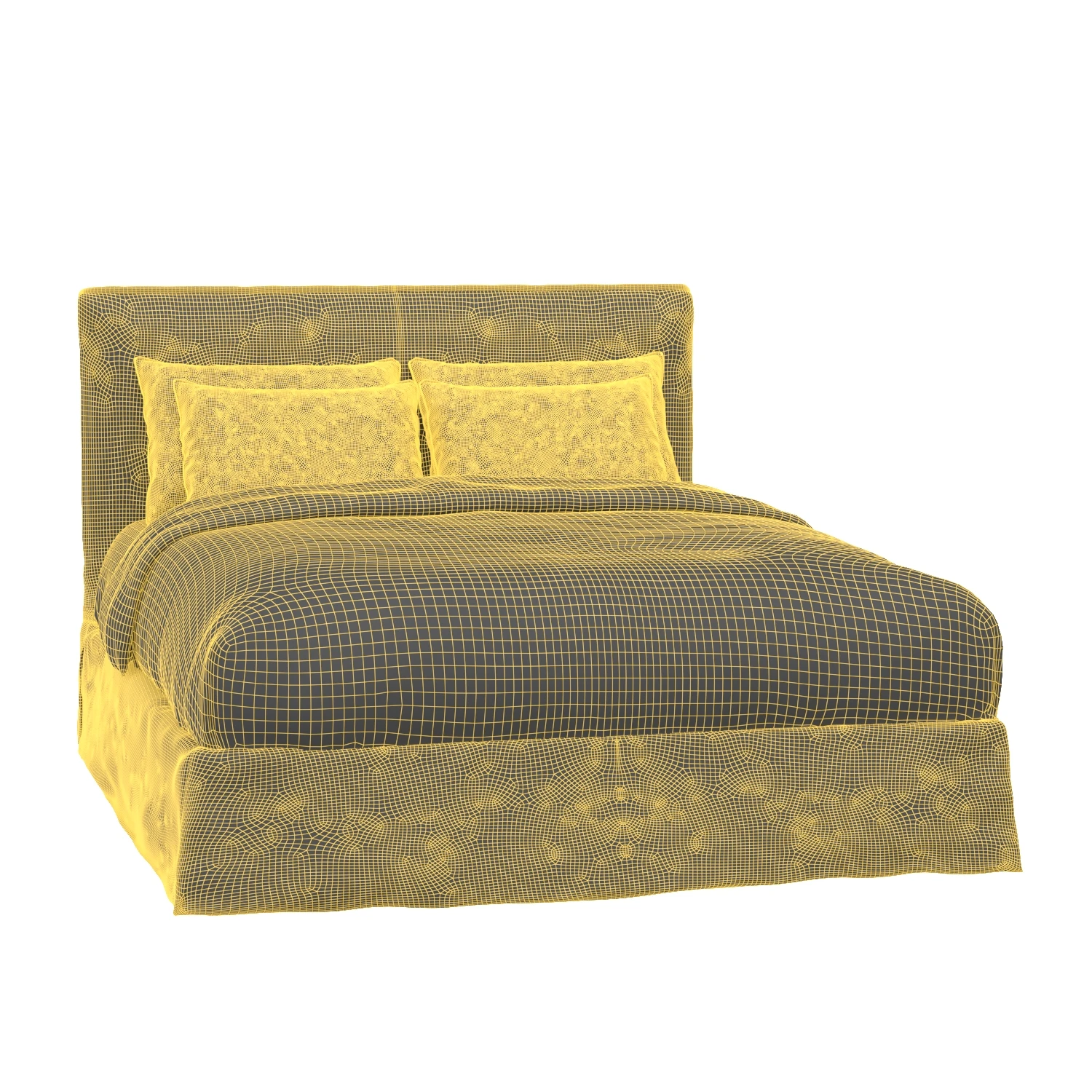 White Linen Queen Bed 3D Model_07
