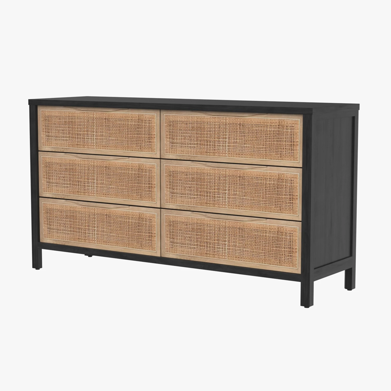 Woven Cane 6 Drawer Double Dresser 098371 3D Model_01