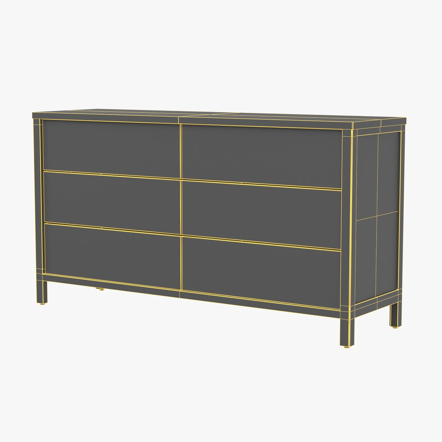 Woven Cane 6 Drawer Double Dresser 098371 3D Model_07