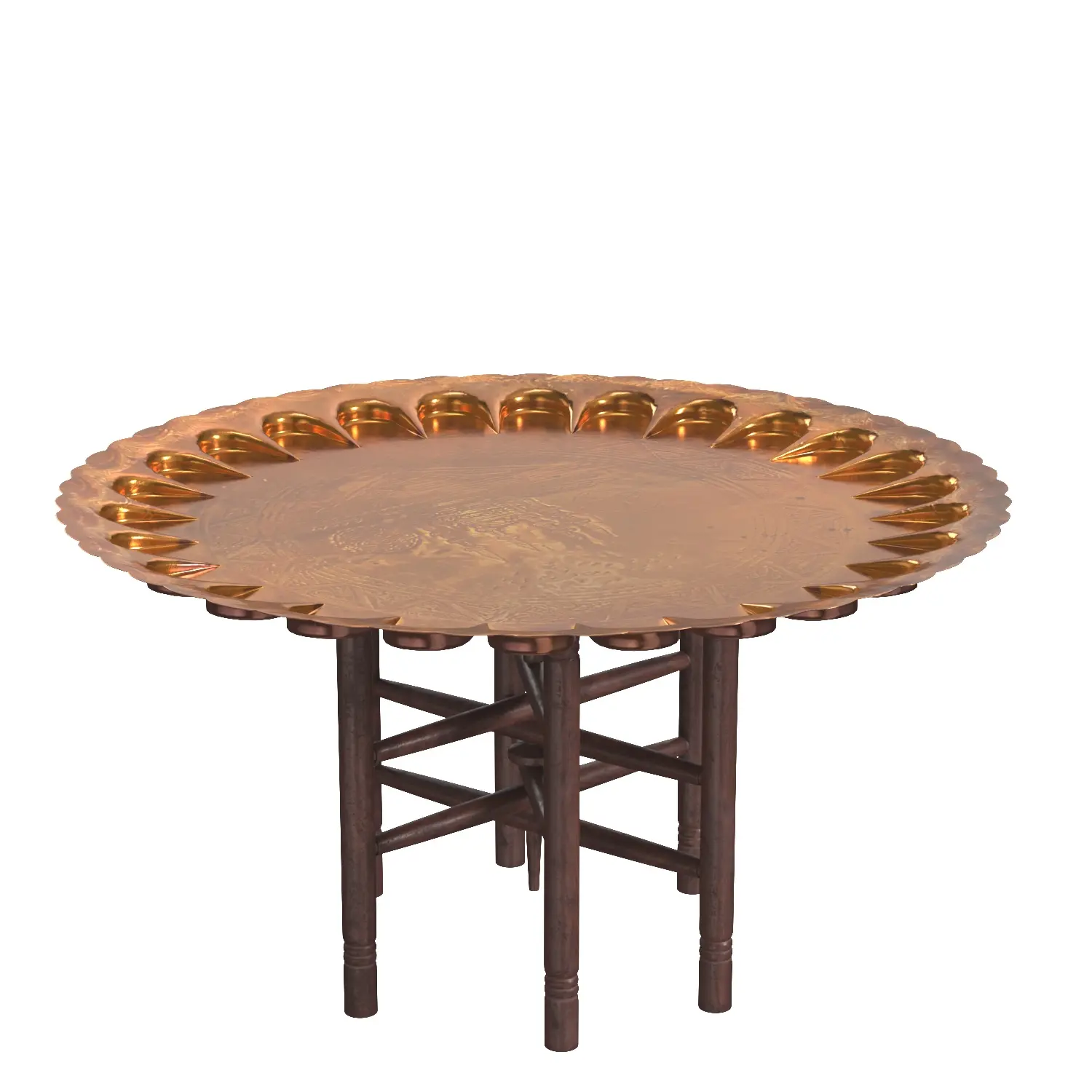 Vintage Turkish Copper Folding Tea Table PBR 3D Model_06