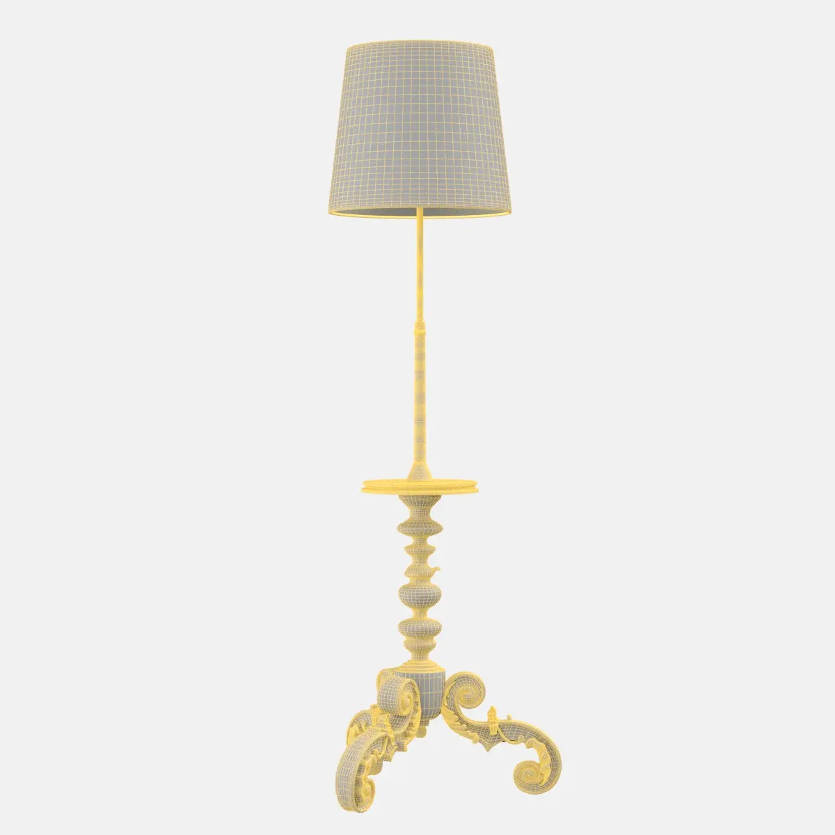 Carved Tripod Round Marble-Top Floor Lamp 3D Model_07