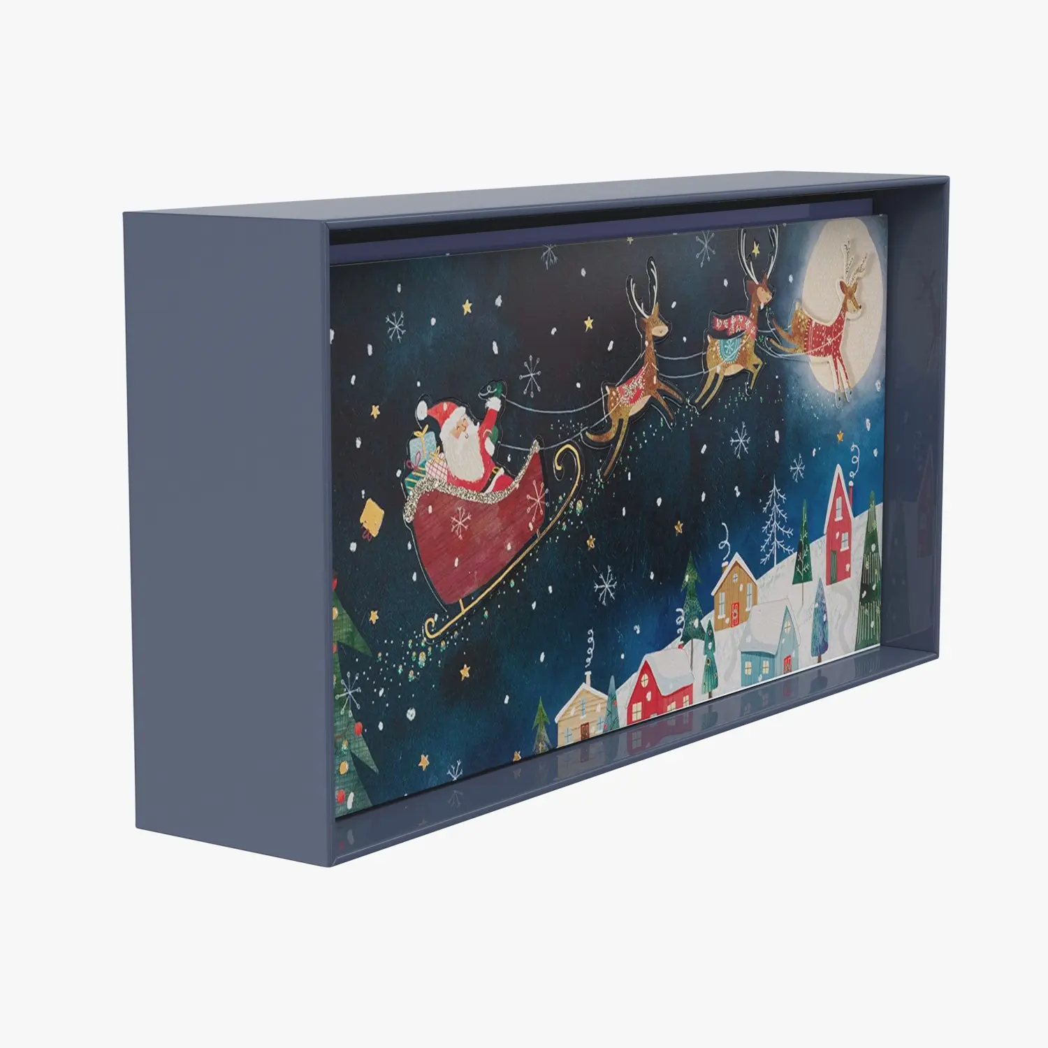 Christmas Boxed Card Set Santa Reindeer In Night Sky 3D Model_03