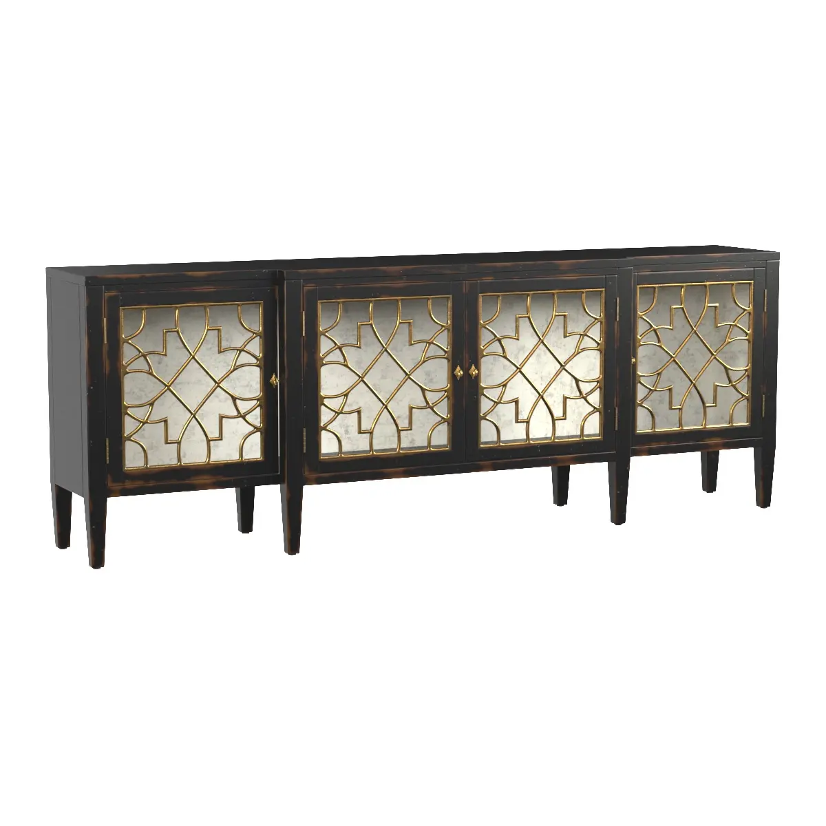 Sanctuary 4-Door Mirrored Console Ebony 3D Model_01