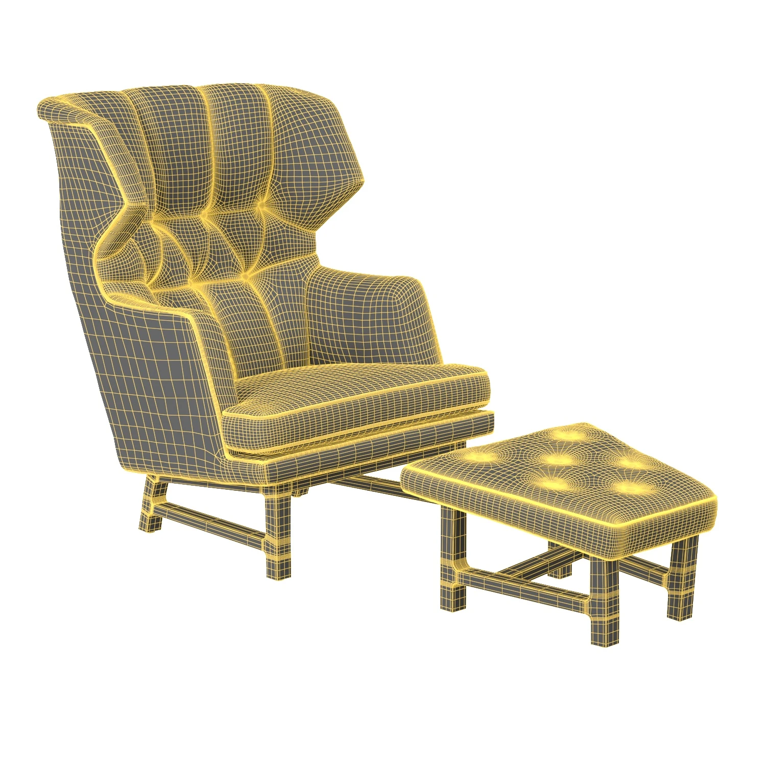 Janus Wing Chair and Ottoman PBR 3D Model_07