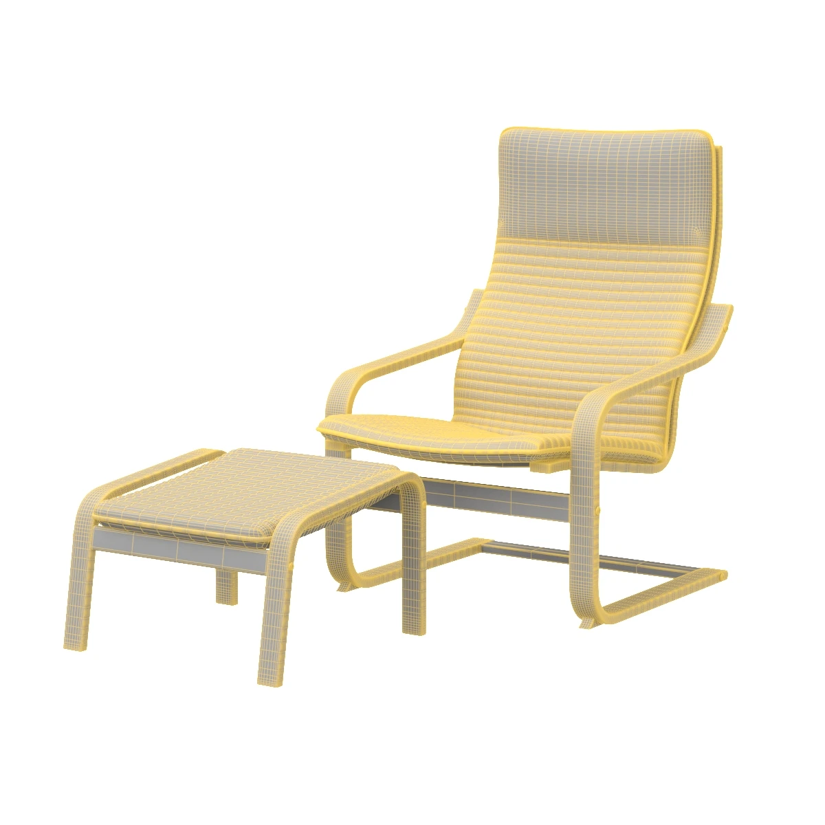 Poang Armchair With Footstool 3D Model_07