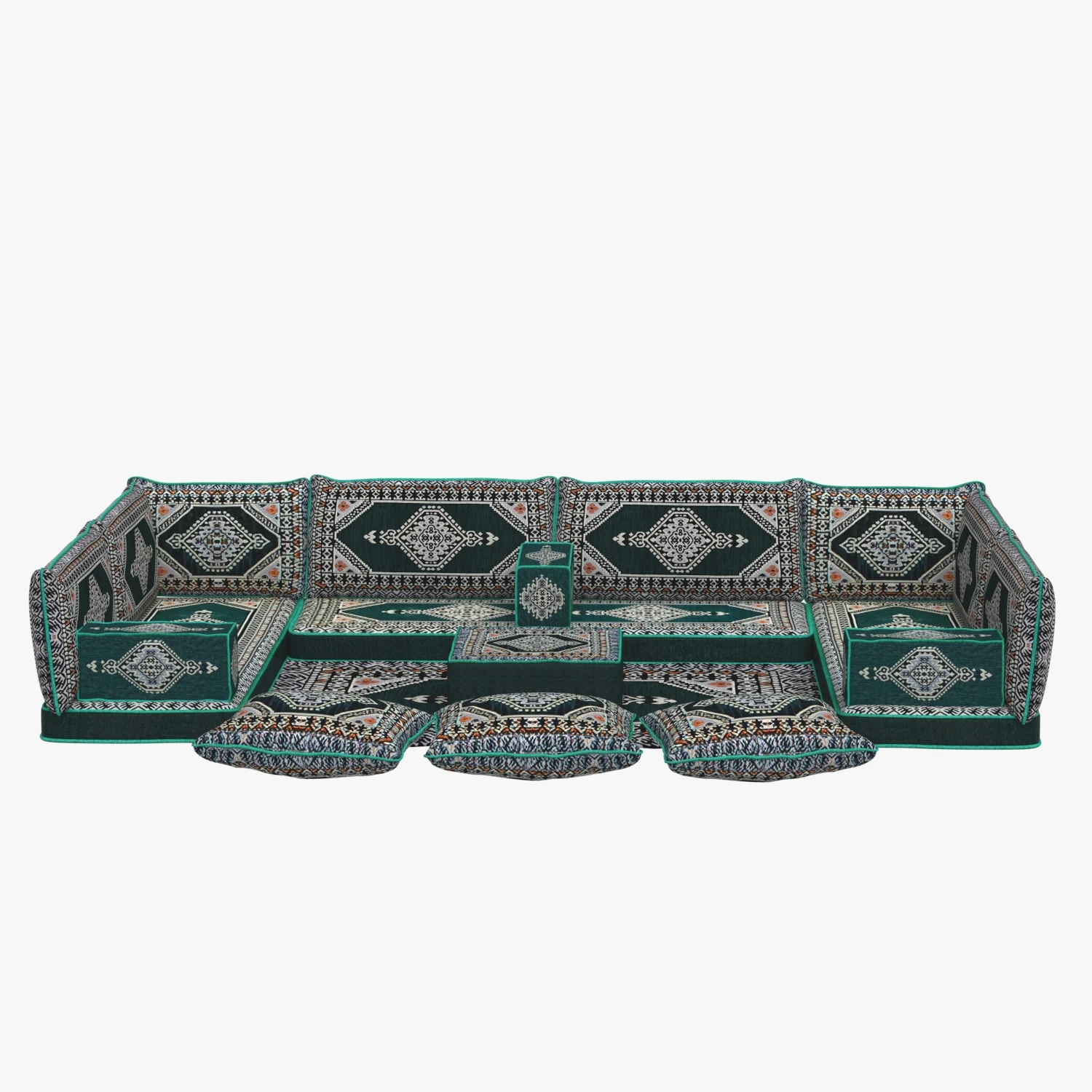 Arabic Sofa Set Floor Cushion Green Pillows Oriental Floor 3D Model_06