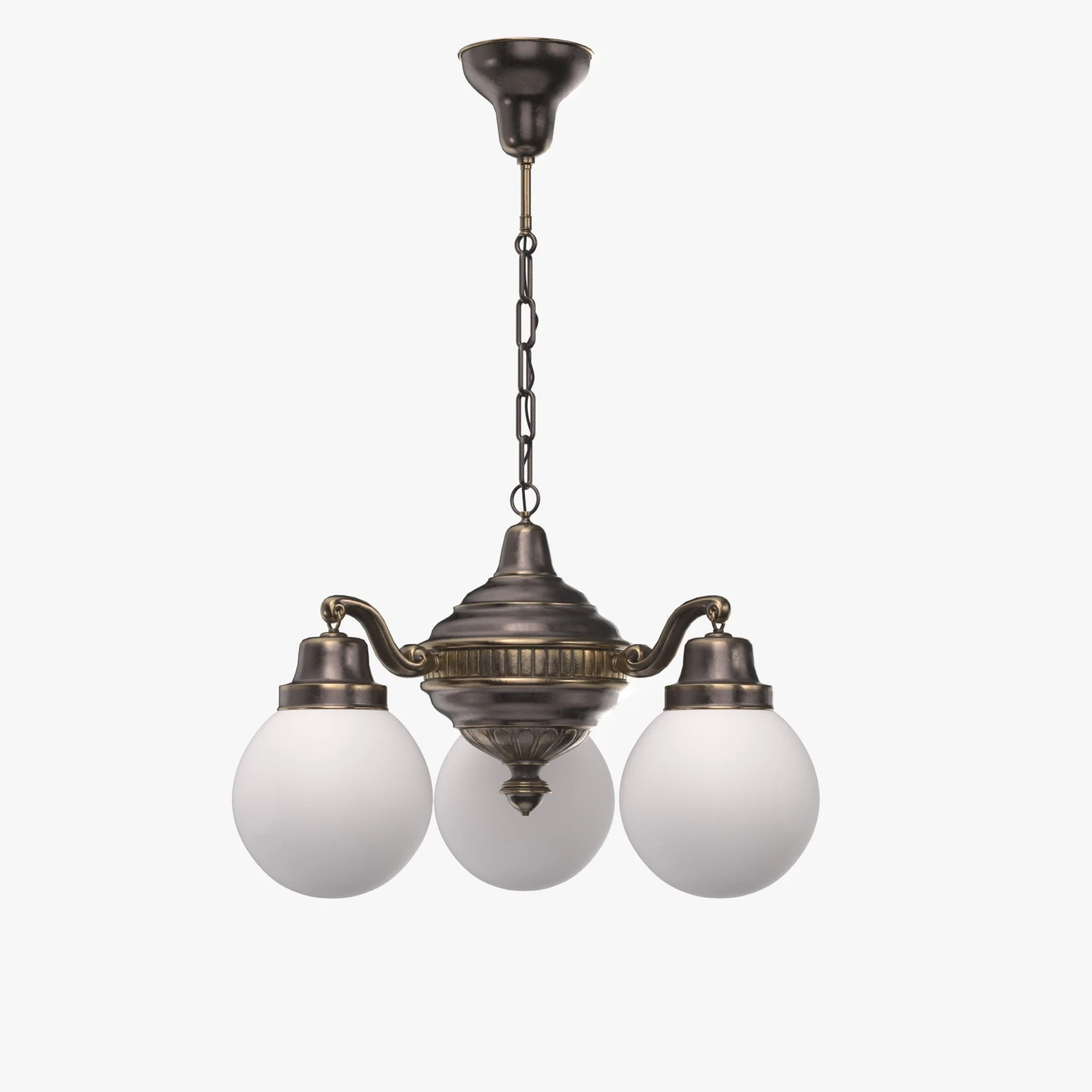 Brass Chandelier With Three Vintage Arms PBR 3D Model_01