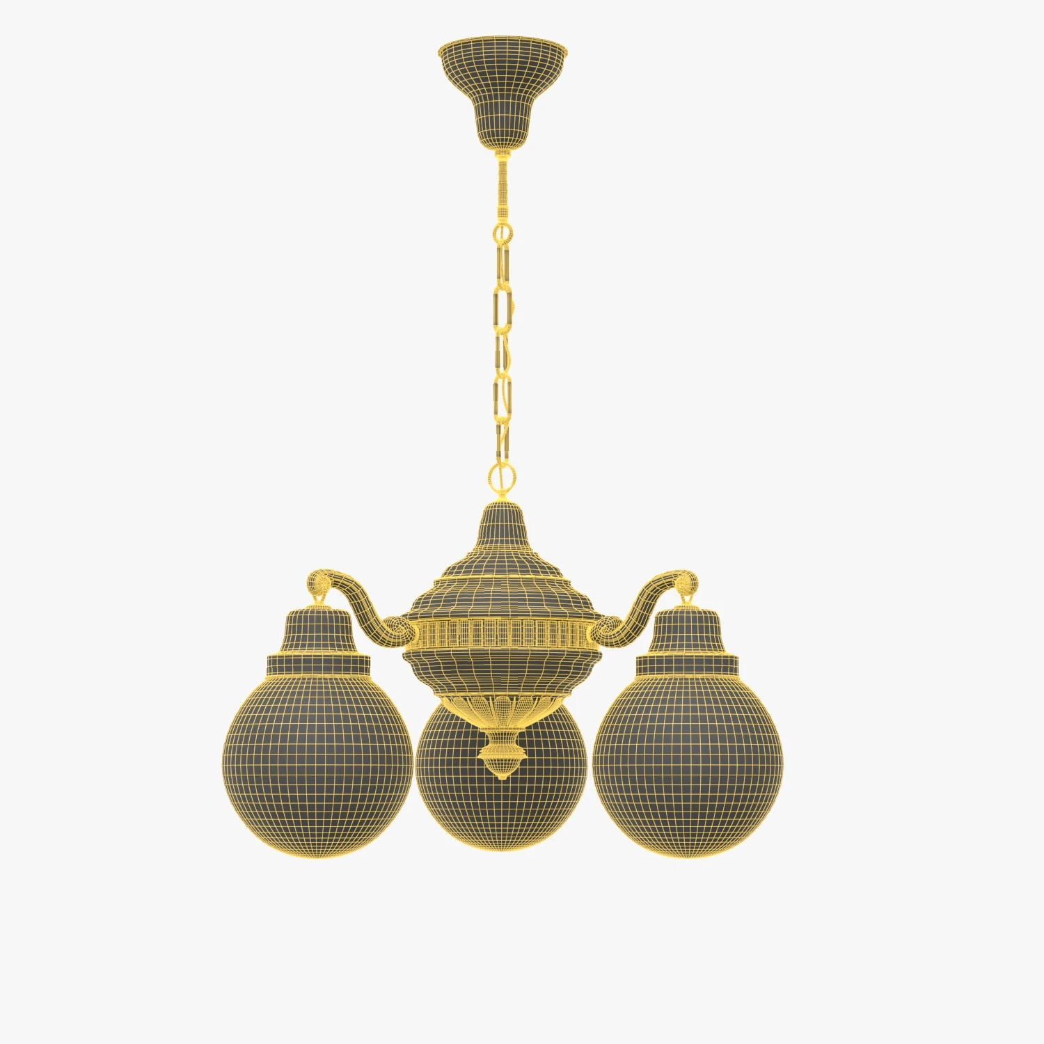 Brass Chandelier With Three Vintage Arms PBR 3D Model_07