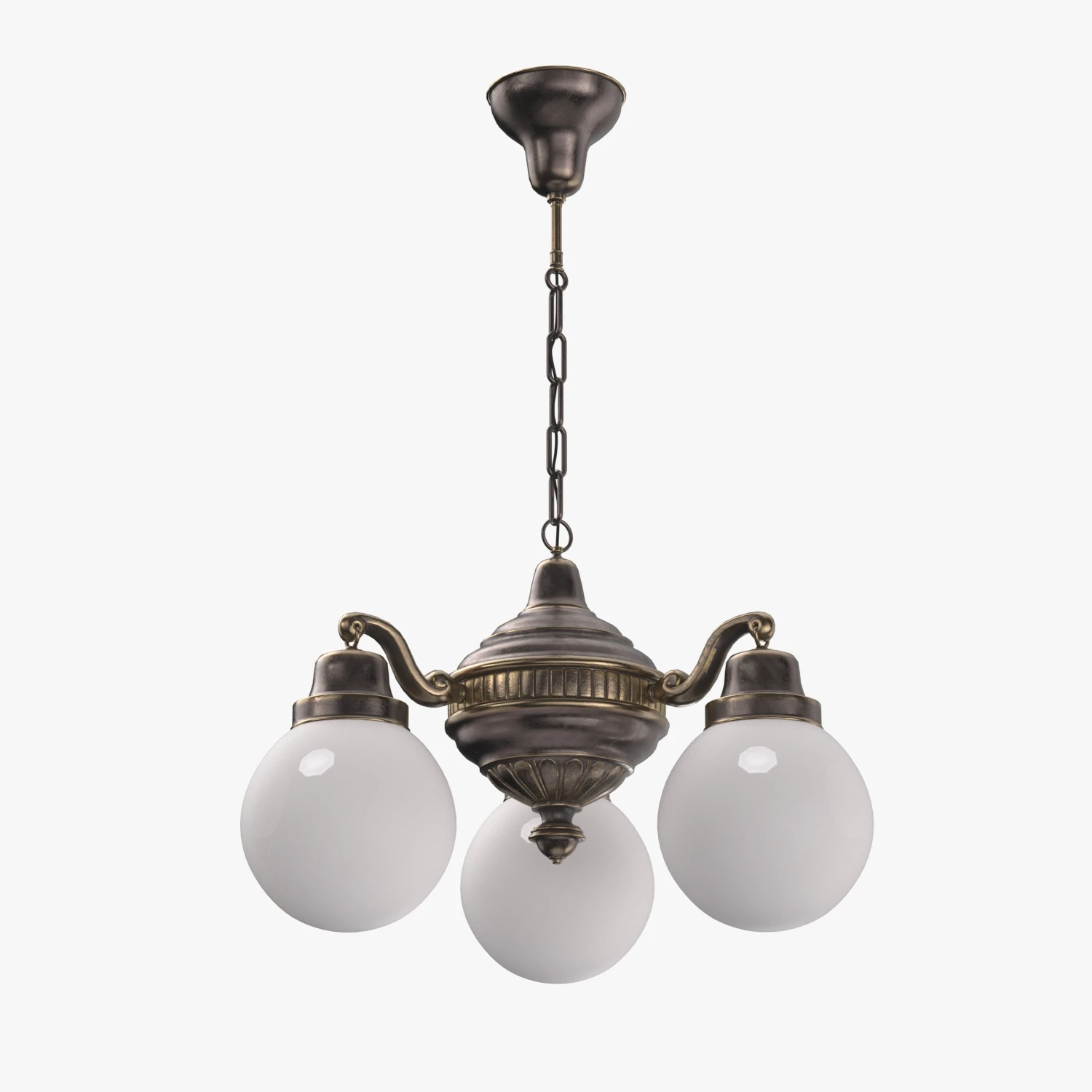 Brass Chandelier With Three Vintage Arms PBR 3D Model_06