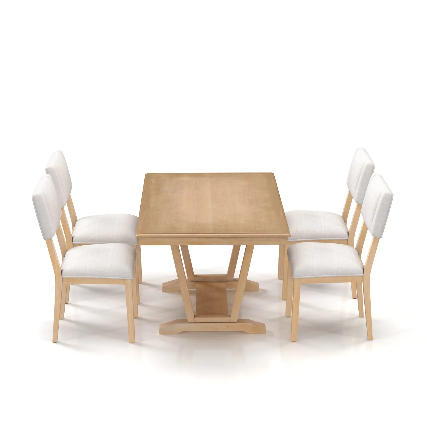 Solid Wood 5 Piece Dining Set with 4 Upholstered Chairs PBR 3D Model_04