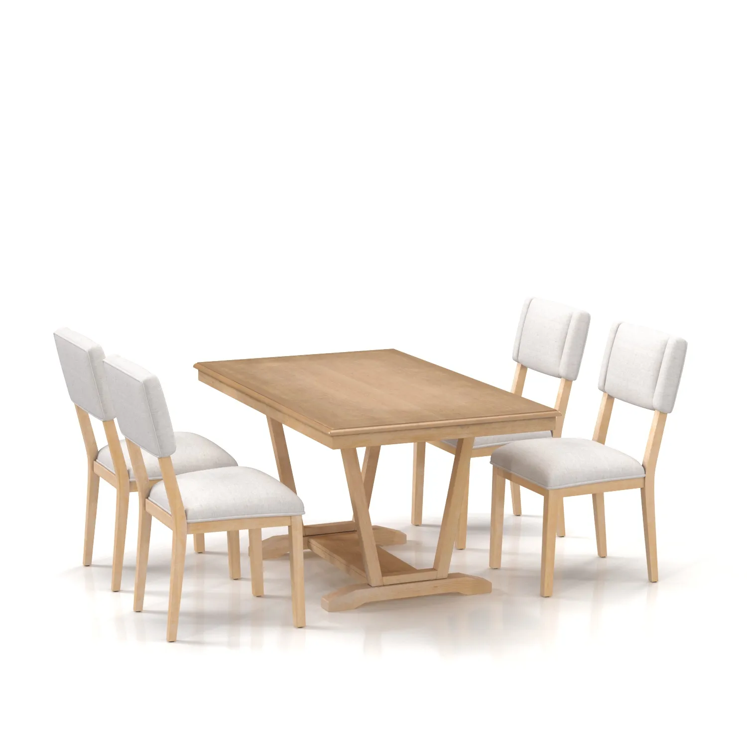 Solid Wood 5 Piece Dining Set with 4 Upholstered Chairs PBR 3D Model_03