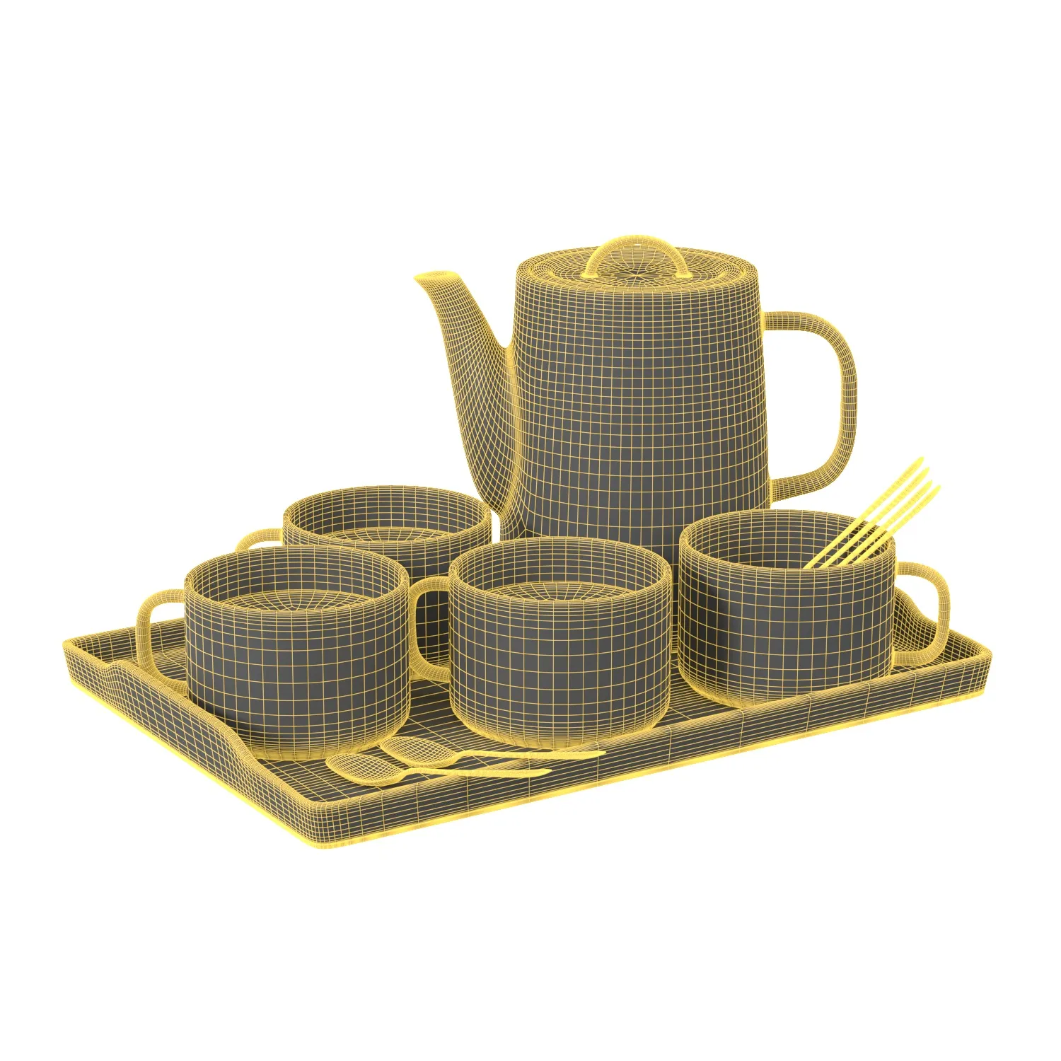 Coffee Moka Pot Luxury Ceramic Coffee Cup Set PBR 3D Model_07