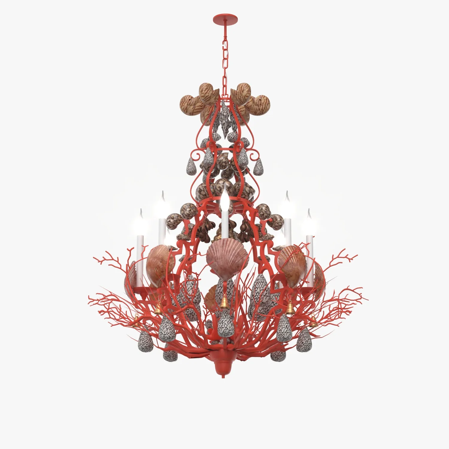Red Coral and Shell Chandelier 3D Model_01