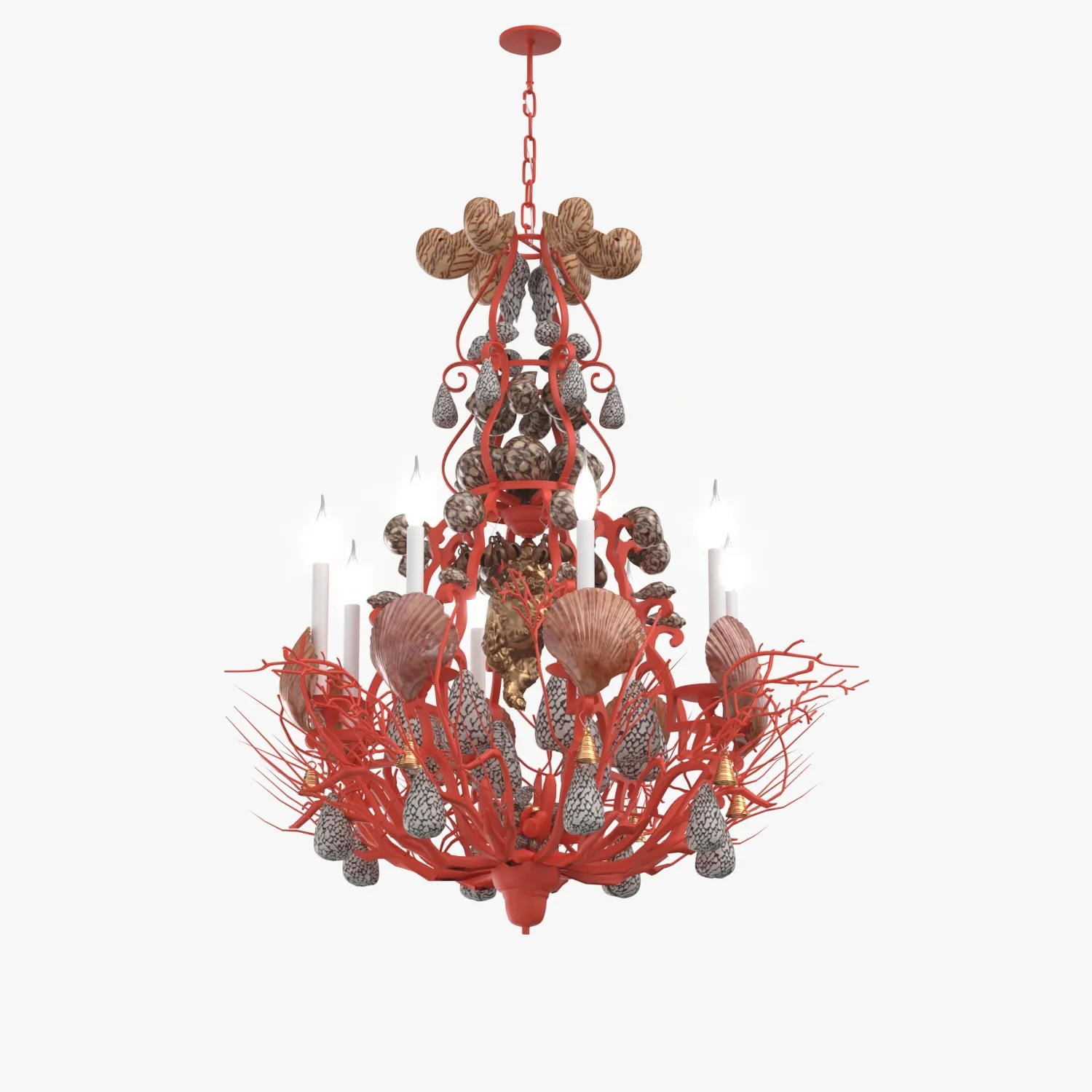 Red Coral and Shell Chandelier 3D Model_03