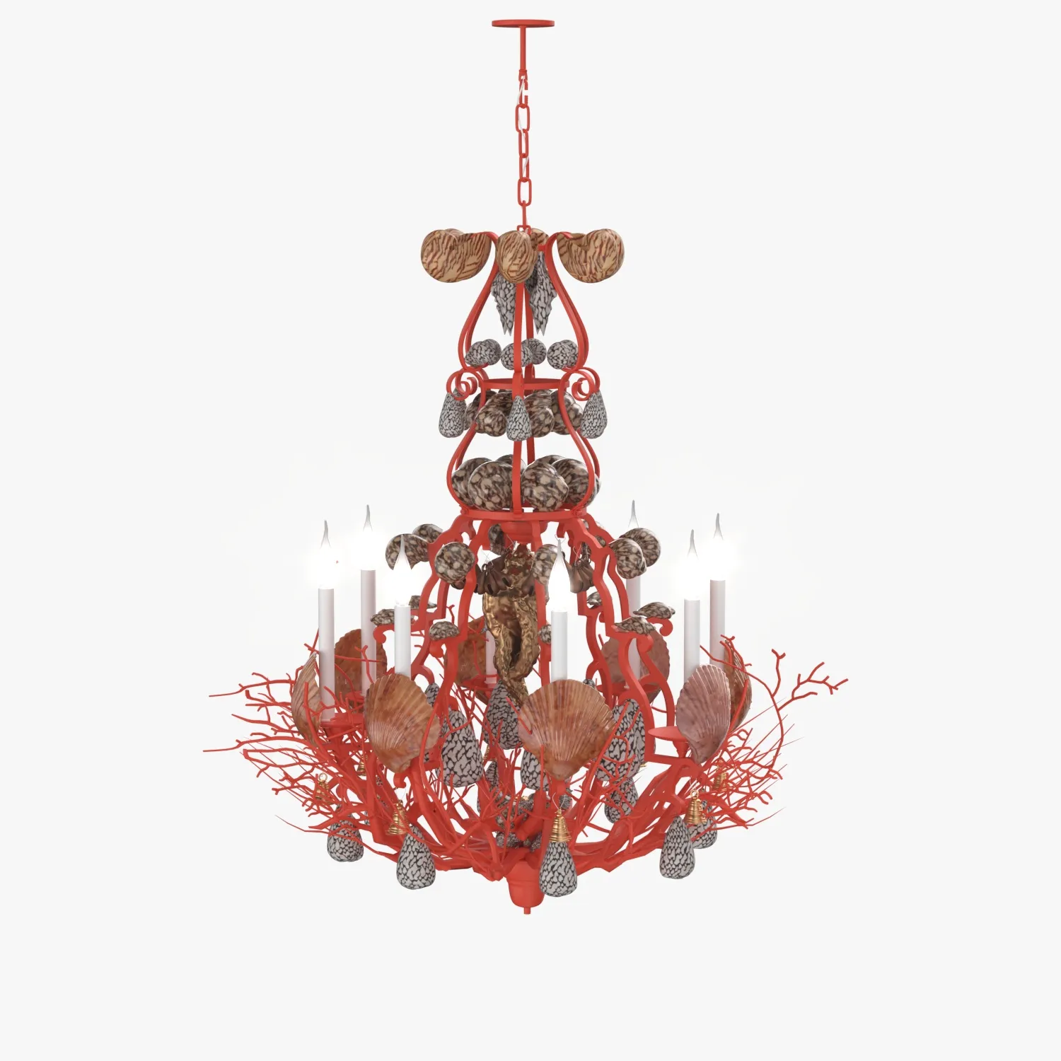 Red Coral and Shell Chandelier 3D Model_06