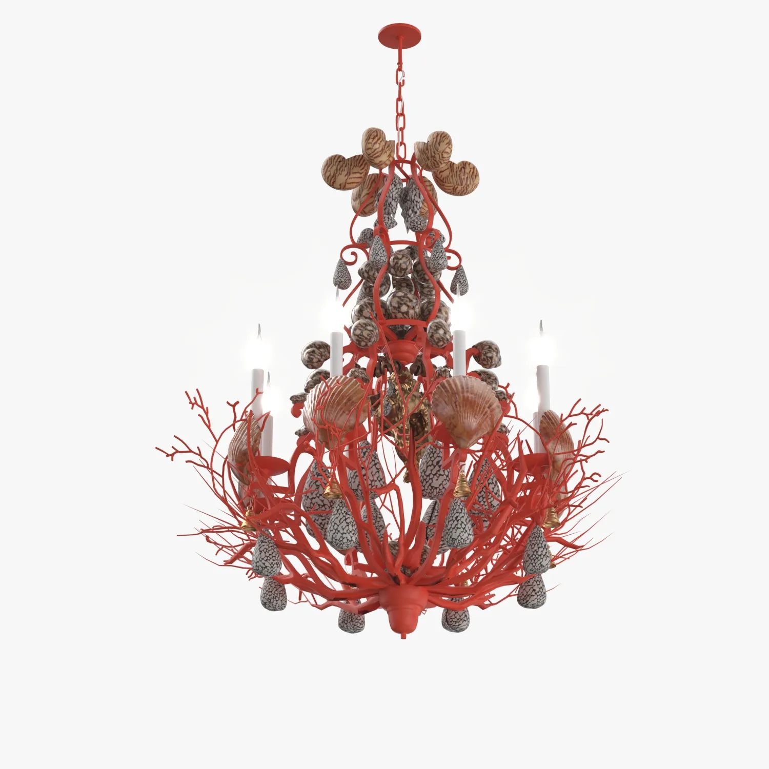 Red Coral and Shell Chandelier 3D Model_04