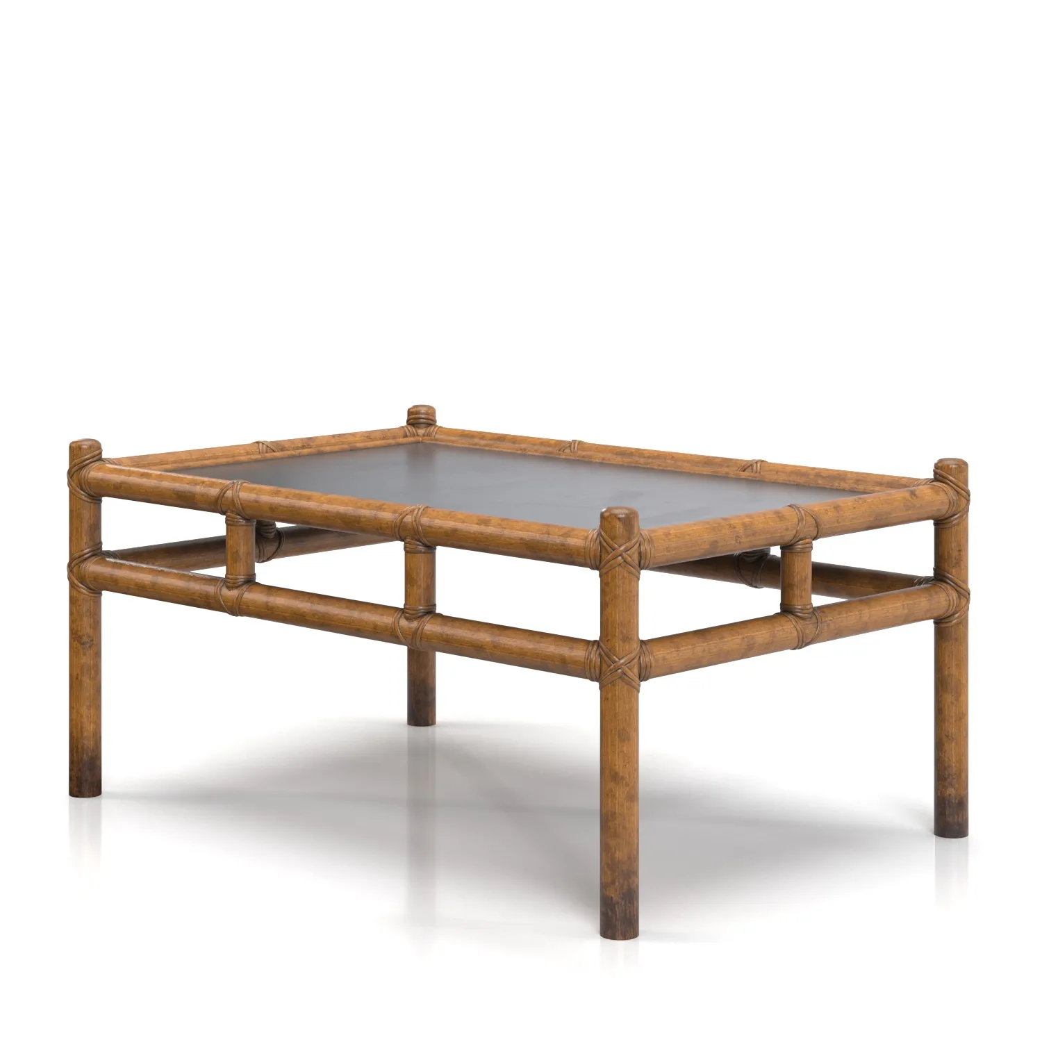McGuire Style Low Rattan Coffee Cocktail Table PBR 3D Model_01
