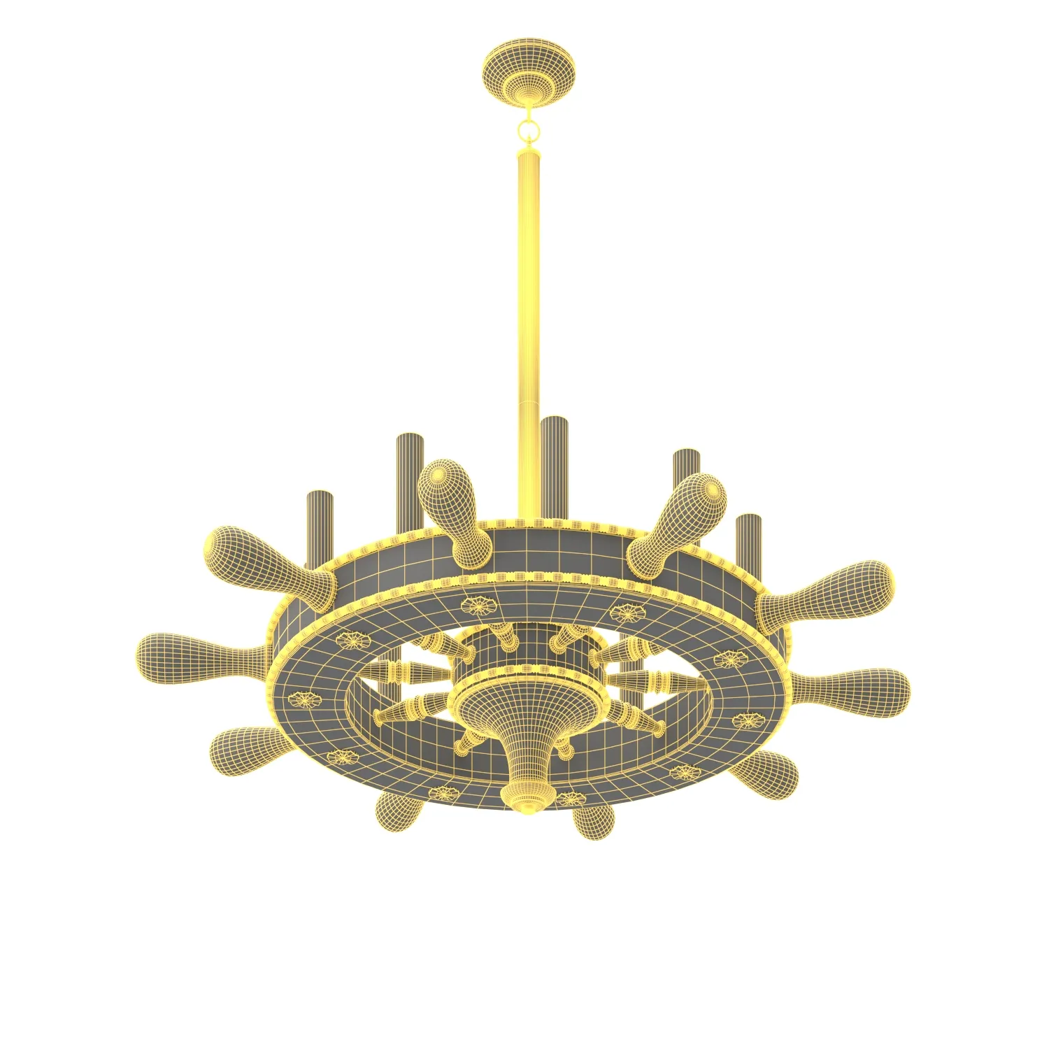 English Ship Wheel Chandelier PBR 3D Model_07