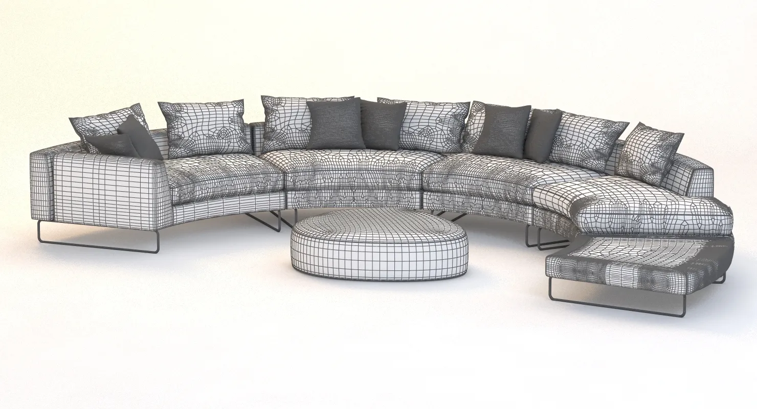 Half Moon Curved Sectional Sofa Fabric 3D Model_011
